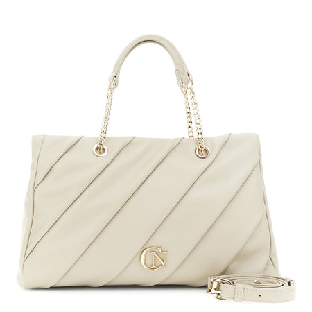 SHOPPING IN SINTETICO EFFETTO PELLE LISCIO CON PLISSETTATURA,MANICI CON CATENA