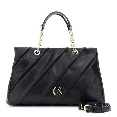 SHOPPING IN SINTETICO EFFETTO PELLE LISCIO CON PLISSETTATURA,MANICI CON CATENA