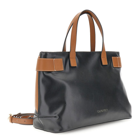 BORSA A MANO IN SINTETICO EFFETTO PELLECON ACCESSORIO IN METALLO SU PASSANTE