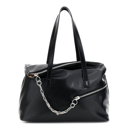 SHOPPING IN SINTETICO EFFETTO PELLE LISCIA CON ZIP IN METALLO E CATENA