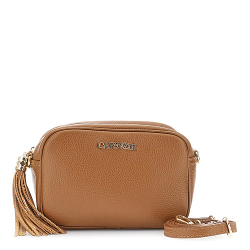 CAMERA BAG IN PELLE MARTELLATA, TRACOLLA CON MOSCHETTONI E NAPPINA