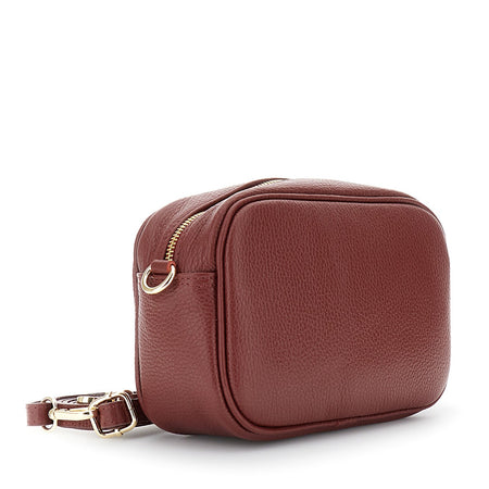 CAMERA BAG IN PELLE MARTELLATA, TRACOLLA CON MOSCHETTONI E NAPPINA