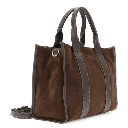 BORSA IN CAMOSCIO CON MANICI E RIFINITURE IN PELLE MARTELLATA