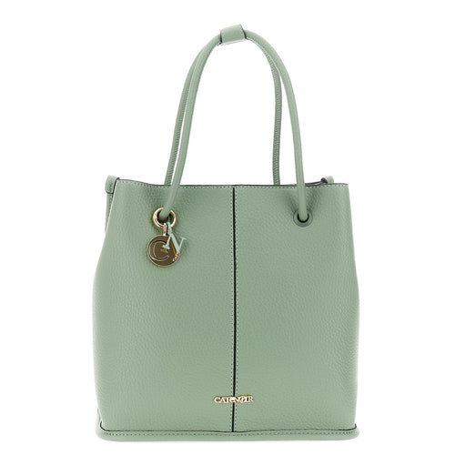 TOTE IN SINTETICO EFFETTO PELLE CON MANICI TUBOLARI, CHARM IN METALLO