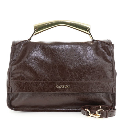 BORSA A MANO IN SINTETICO EFFETTO PELLENAPLAK CON PATTINA, MANICO IN METALLO