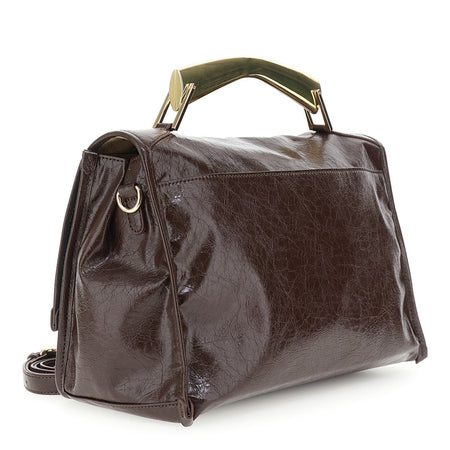 BORSA A MANO IN SINTETICO EFFETTO PELLENAPLAK CON PATTINA, MANICO IN METALLO