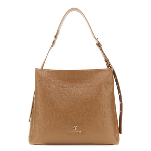 BORSA A SPALLA IN SINTETICO EFFETTO PELLE CON EMBOSSED ALL OVER LOGATO