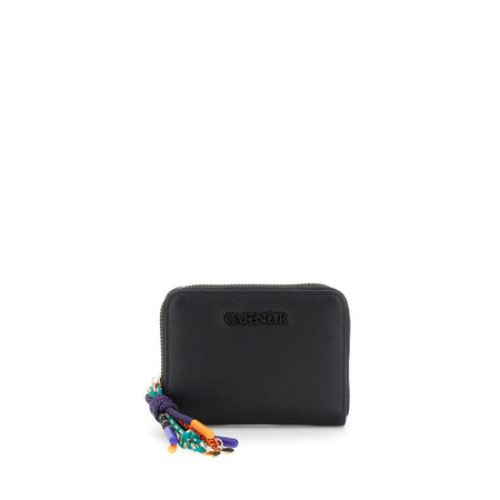 PORTAFOGLIO IN SINTETICO EFFETTO SAFFIANO CON LOGO IN TINTA E CHARMS MULTICOLOR