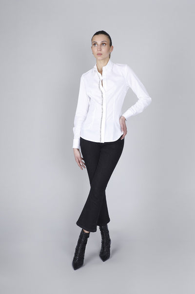 CAMICIA IN POPELINE CON PASSAMANERIA STRASS DAVANTI