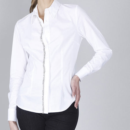 CAMICIA IN POPELINE CON PASSAMANERIA STRASS DAVANTI