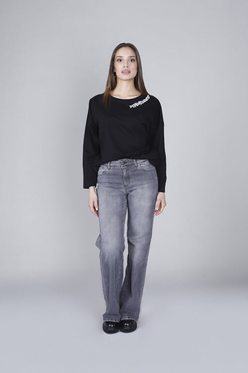 DENIM WIDE LEG CON STRAS AI FIANCHI