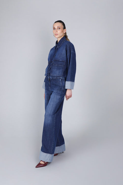 DENIM WIDE LEG CON STRAS DAVANTI