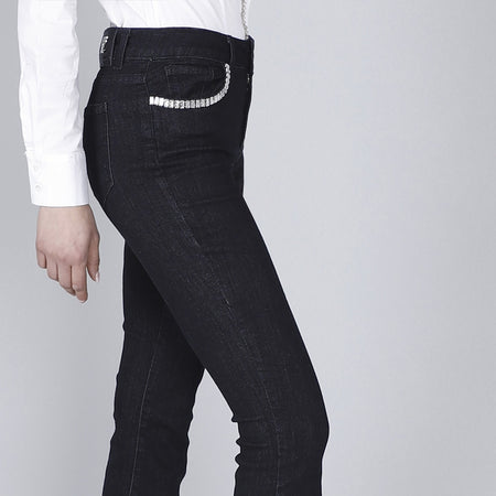 DENIM CROPPED FLARE CON STRAS ALLE TASCHE