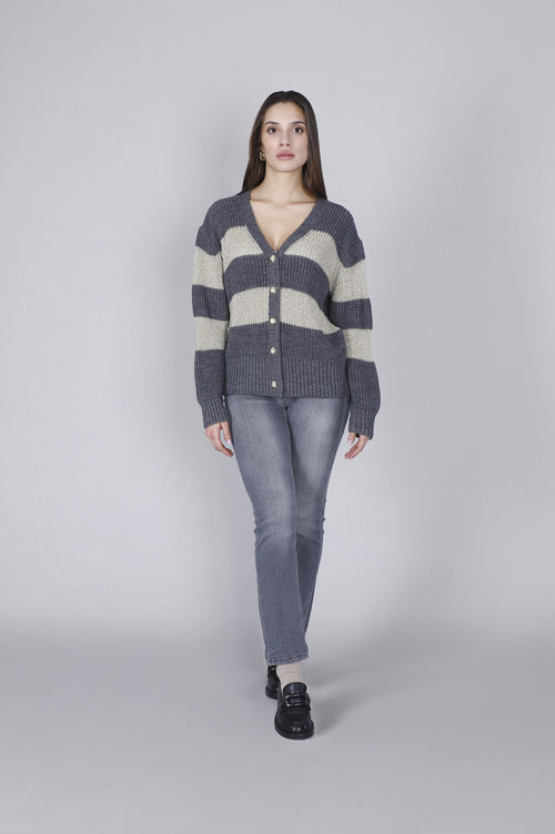 CARDIGAN RIGATO CON LUREX