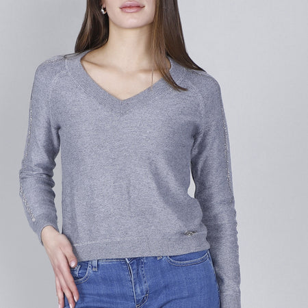 MAGLIA SCOLLO V STRAS ALLE MANICHE