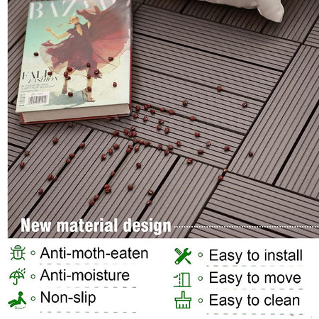 Kit 11 Mattonelle a Incastro per Terrazzo Piastrelle pavimenti 30x30cm in WPC Antiscivolo