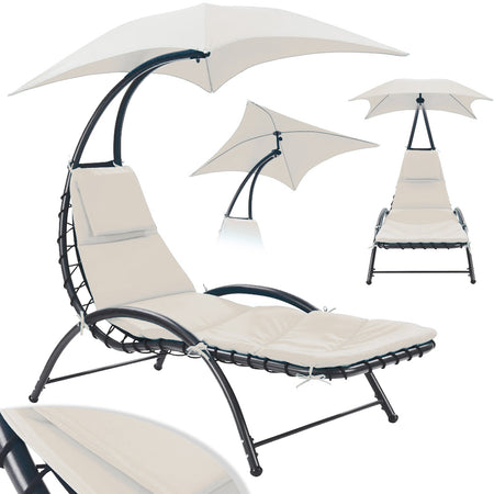 Sdraio Amaca Prendisole con Ombrellone Parasole da Giardino in Poliestere Beige