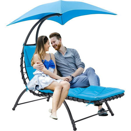 Sdraio Amaca Prendisole con Ombrellone Parasole da Giardino in Poliestere Blu