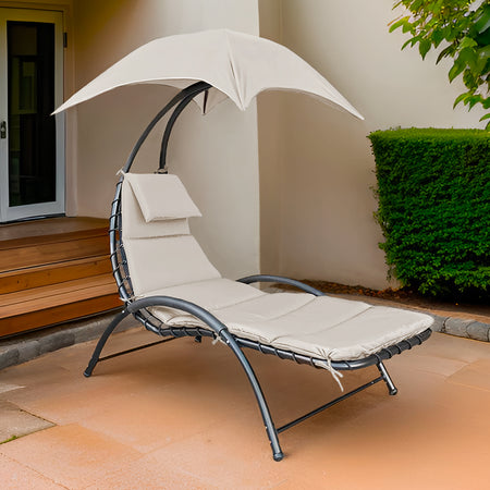 Sdraio Amaca Prendisole con Ombrellone Parasole da Giardino in Poliestere Beige