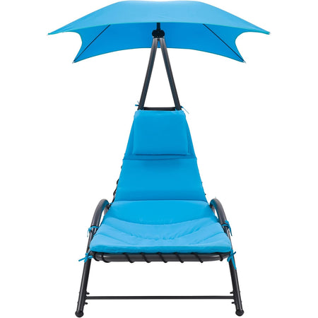 Sdraio Amaca Prendisole con Ombrellone Parasole da Giardino in Poliestere Blu