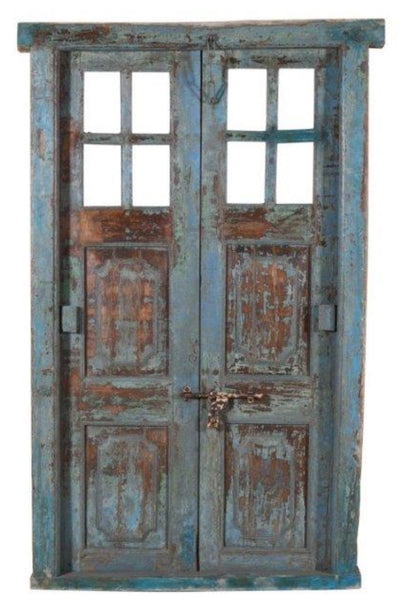 Biscottini Porta portone in legno massello e ferro da interno o da esterno vecchia e antica medievale con telaio e vetro