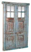 Biscottini Porta portone in legno massello e ferro da interno o da esterno vecchia e antica medievale con telaio e vetro