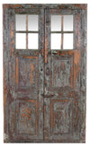 Biscottini Porta portone in legno massello e ferro da interno o da esterno vecchia e antica medievale con telaio e vetro