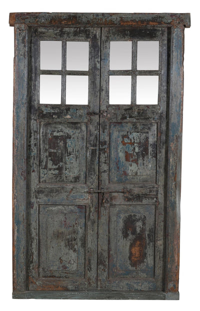 Biscottini Porta portone in legno massello e ferro da interno o da esterno vecchia e antica medievale con telaio e vetro