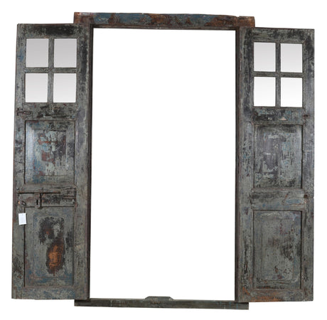 Biscottini Porta portone in legno massello e ferro da interno o da esterno vecchia e antica medievale con telaio e vetro
