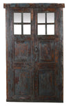 Biscottini Porta portone in legno massello e ferro da interno o da esterno vecchia e antica medievale con telaio e vetro
