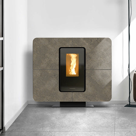 Thermorossi Termostufa a Pellet SlimQuadro Idra Stone 14,3 kW