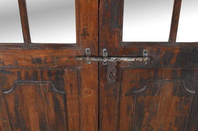 Biscottini Porta portone in legno massello e ferro da interno o da esterno vecchia e antica medievale con telaio e vetro