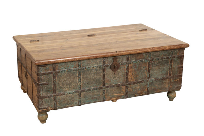 Biscottini Cassapanca antica originale in legno massello di teak intagliato