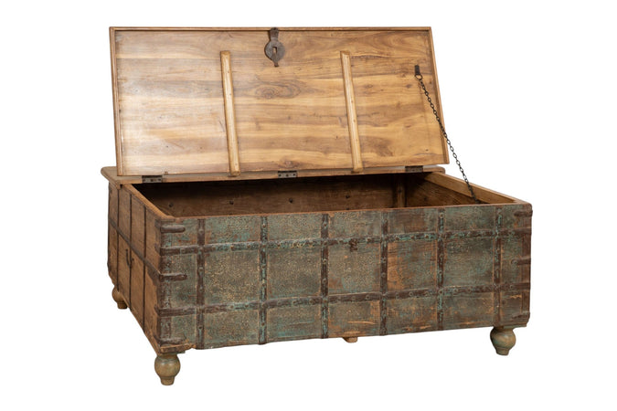 Biscottini Cassapanca antica originale in legno massello di teak intagliato