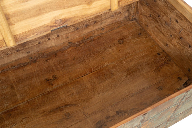 Biscottini Cassapanca antica originale in legno massello di teak intagliato