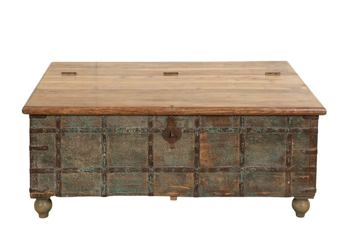 Biscottini Cassapanca antica originale in legno massello di teak intagliato