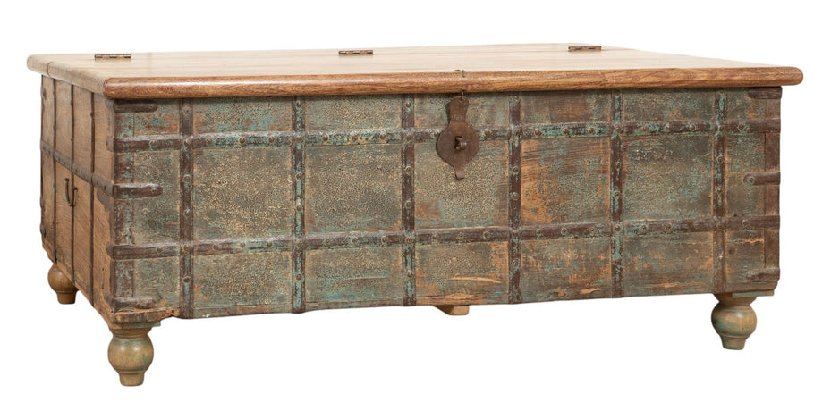 Biscottini Cassapanca antica originale in legno massello di teak intagliato