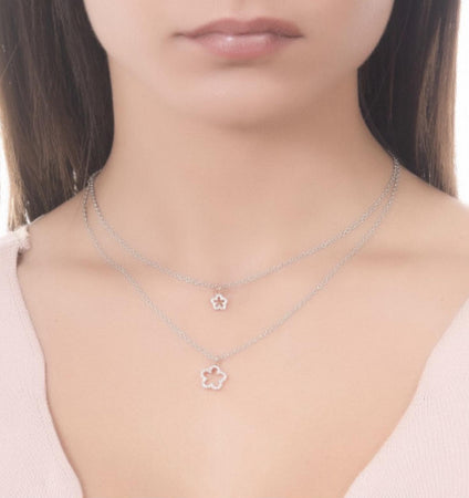 BOCCADAMO - Collana doppio filo degradè con fiori pendenti e zirconi