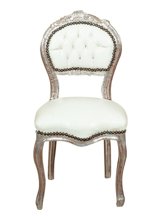 Biscottini Biscottini Sedia Poltroncina Luigi XVI Faggio Argento Anticato Pelle 45x42x90