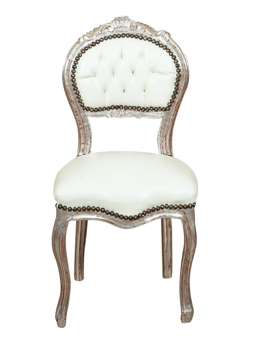 Biscottini Biscottini Sedia Poltroncina Luigi XVI Faggio Argento Anticato Pelle 45x42x90