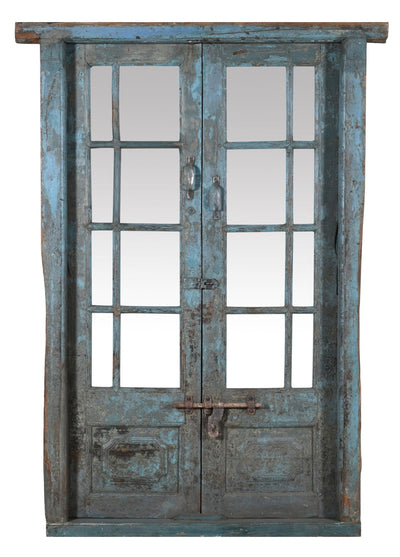 Biscottini Porta portone in legno massello e ferro da interno o da esterno vecchia e antica medievale con telaio e vetro