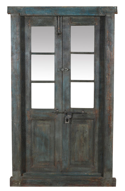 Biscottini Porta portone in legno massello e ferro da interno o da esterno vecchia e antica medievale con telaio e vetro