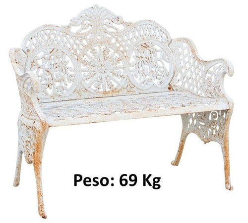 Biscottini Panchina Liberty da giardino in ghisa finitura bianca anticata L110xPR55xH90 cm