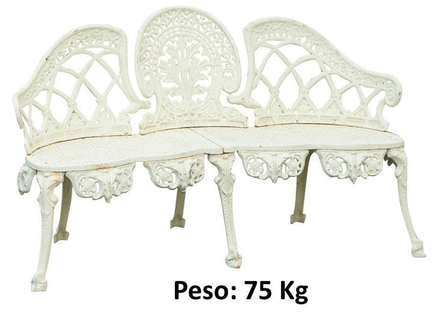 Biscottini Panchina Liberty in ghisa finitura bianca anticata 130x50x82 cm Robusta stabile