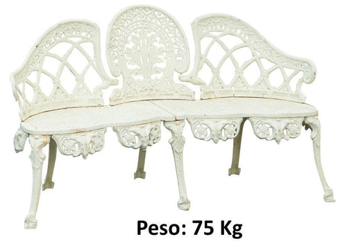 Biscottini Panchina Liberty in ghisa finitura bianca anticata 130x50x82 cm Robusta stabile