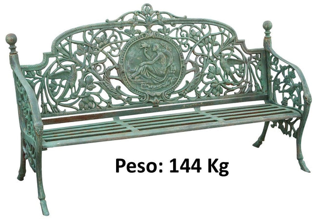 Biscottini Panchina Liberty in ghisa finitura verde anticata L184xPR70xH110 cm Robusta