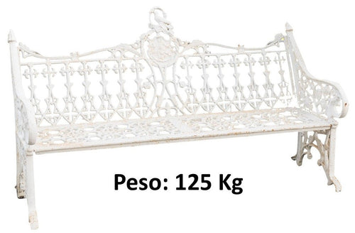 Biscottini Panchina da giardino in ghisa finitura bianca anticata Robusta stabile panca