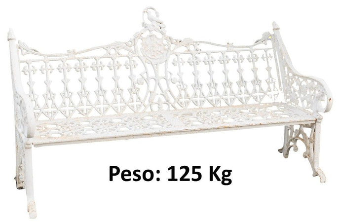 Biscottini Panchina da giardino in ghisa finitura bianca anticata Robusta stabile panca