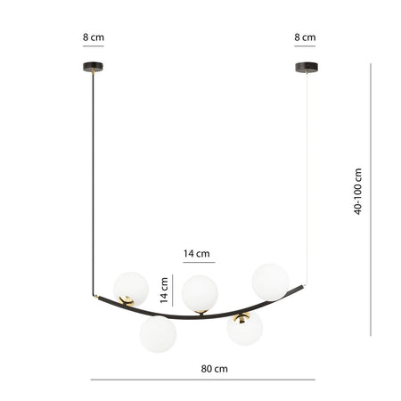Sospensione Contemporanea Ritz 5 Luci In Acciaio Nero E Vetro Bianco