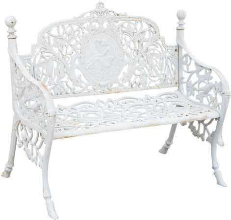 Biscottini Panchina Liberty in ghisa finitura bianca anticata 105x43x90 cm Robusta stabile